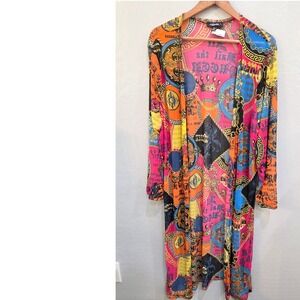 Vintage Rouge Collection Mesh Baroque Queen Print Cardigan 4XL Multi Woman Top